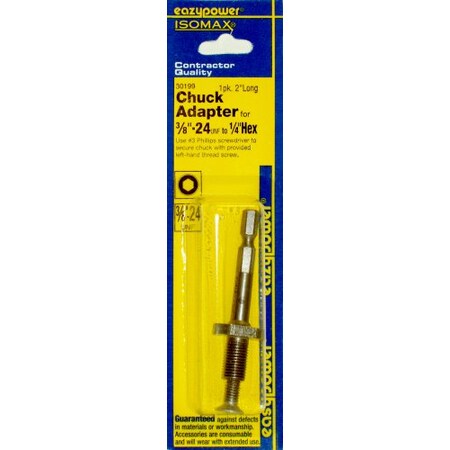 Eazypower 30199 1/4-Inch Hex Shank Chuck Adapter With 3/8-Inch-24 Unf Thread 30199